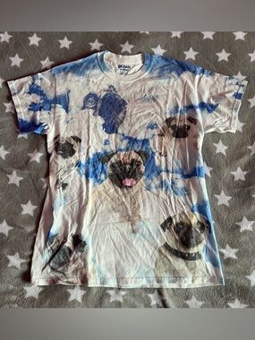 Pug All-Over Print Tee in White & Blue